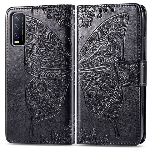 Coque Portefeuille Papillon Livre Cuir Etui Clapet pour Vivo Y20a Noir