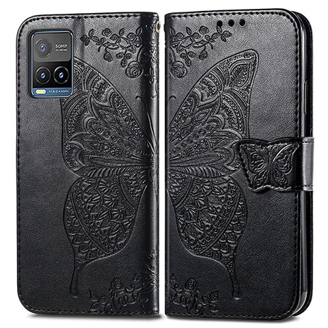 Coque Portefeuille Papillon Livre Cuir Etui Clapet pour Vivo Y21a Noir