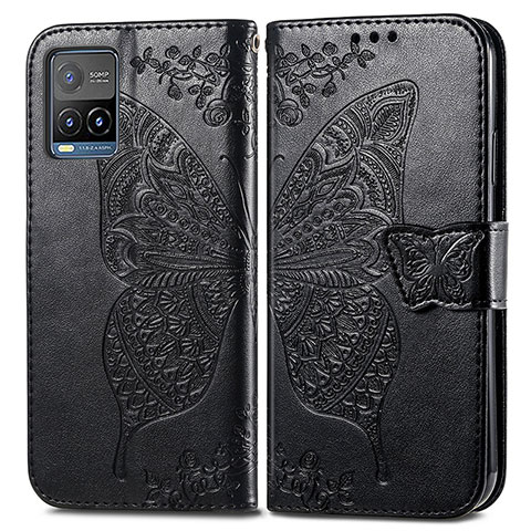 Coque Portefeuille Papillon Livre Cuir Etui Clapet pour Vivo Y21e Noir