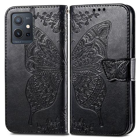 Coque Portefeuille Papillon Livre Cuir Etui Clapet pour Vivo Y30 5G Noir