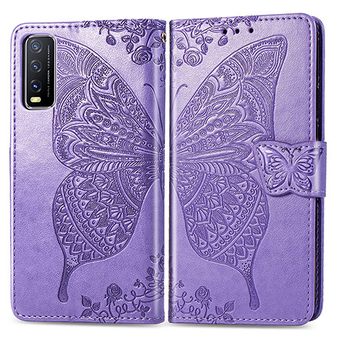 Coque Portefeuille Papillon Livre Cuir Etui Clapet pour Vivo Y30 Violet Clair