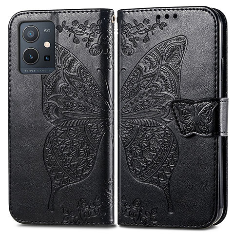 Coque Portefeuille Papillon Livre Cuir Etui Clapet pour Vivo Y33e 5G Noir