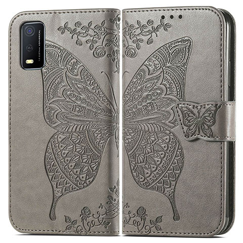 Coque Portefeuille Papillon Livre Cuir Etui Clapet pour Vivo Y3s (2021) Gris