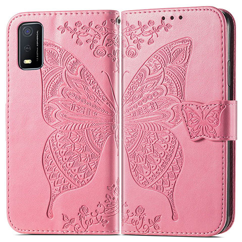 Coque Portefeuille Papillon Livre Cuir Etui Clapet pour Vivo Y3s (2021) Rose Rouge