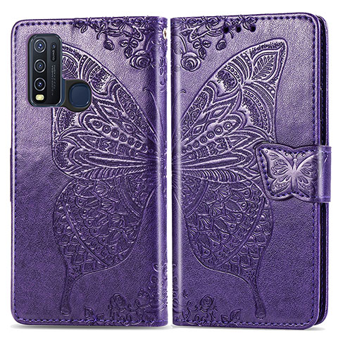 Coque Portefeuille Papillon Livre Cuir Etui Clapet pour Vivo Y50 Violet