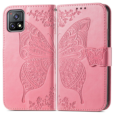 Coque Portefeuille Papillon Livre Cuir Etui Clapet pour Vivo Y54s 5G Rose Rouge