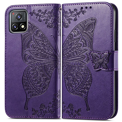 Coque Portefeuille Papillon Livre Cuir Etui Clapet pour Vivo Y54s 5G Violet