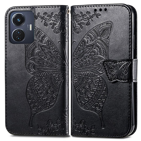 Coque Portefeuille Papillon Livre Cuir Etui Clapet pour Vivo Y55 4G Noir