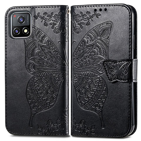 Coque Portefeuille Papillon Livre Cuir Etui Clapet pour Vivo Y72 India Noir