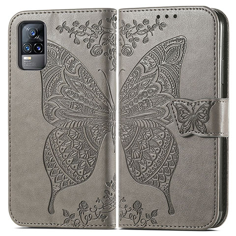 Coque Portefeuille Papillon Livre Cuir Etui Clapet pour Vivo Y73 (2021) Gris