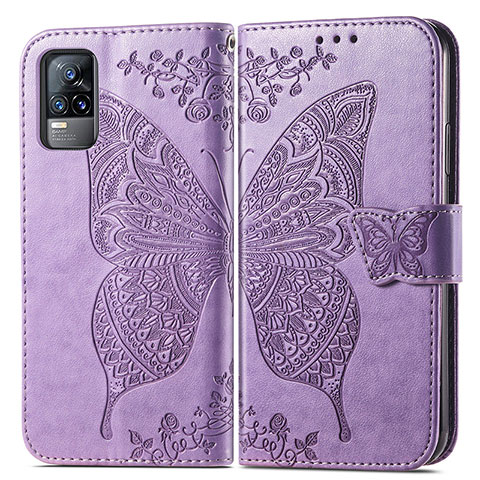 Coque Portefeuille Papillon Livre Cuir Etui Clapet pour Vivo Y73 (2021) Violet Clair