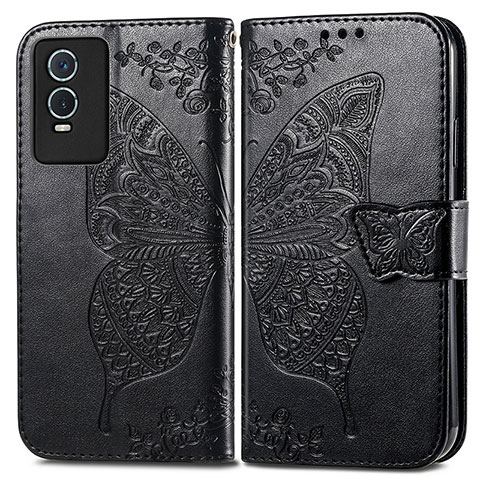 Coque Portefeuille Papillon Livre Cuir Etui Clapet pour Vivo Y74s 5G Noir