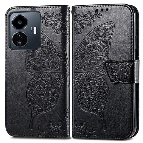 Coque Portefeuille Papillon Livre Cuir Etui Clapet pour Vivo Y77 5G Noir