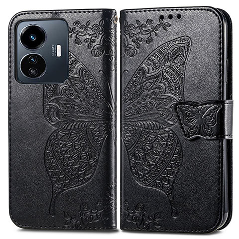 Coque Portefeuille Papillon Livre Cuir Etui Clapet pour Vivo Y77e 5G Noir