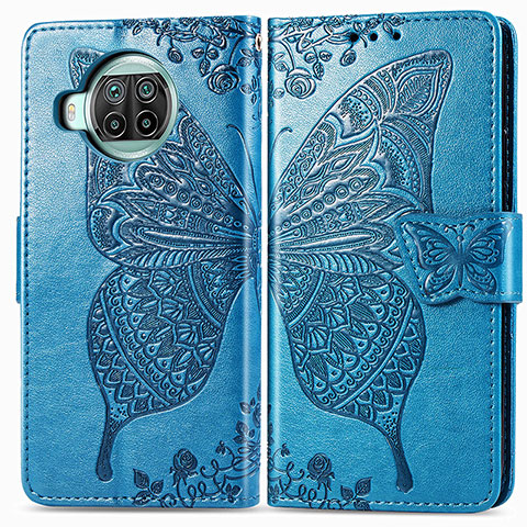 Coque Portefeuille Papillon Livre Cuir Etui Clapet pour Xiaomi Mi 10i 5G Bleu