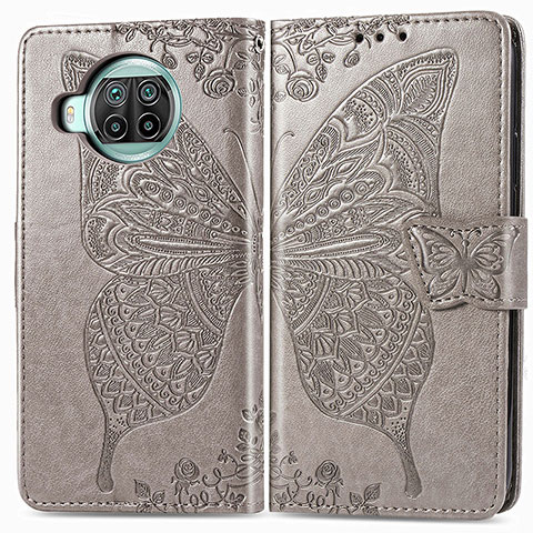 Coque Portefeuille Papillon Livre Cuir Etui Clapet pour Xiaomi Mi 10i 5G Gris