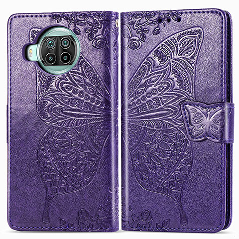 Coque Portefeuille Papillon Livre Cuir Etui Clapet pour Xiaomi Mi 10i 5G Violet