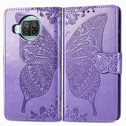 Coque Portefeuille Papillon Livre Cuir Etui Clapet pour Xiaomi Mi 10i 5G Violet Clair