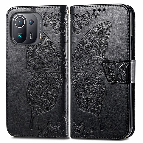 Coque Portefeuille Papillon Livre Cuir Etui Clapet pour Xiaomi Mi 11 Pro 5G Noir