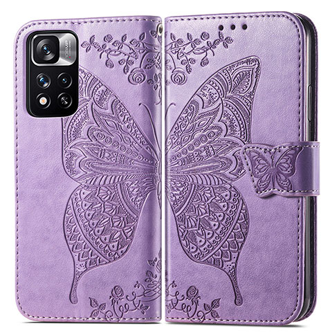 Coque Portefeuille Papillon Livre Cuir Etui Clapet pour Xiaomi Mi 11i 5G (2022) Violet Clair