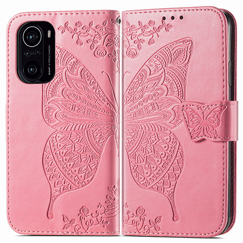 Coque Portefeuille Papillon Livre Cuir Etui Clapet pour Xiaomi Mi 11i 5G Rose Rouge