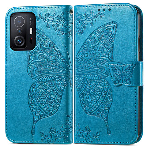 Coque Portefeuille Papillon Livre Cuir Etui Clapet pour Xiaomi Mi 11T Pro 5G Bleu