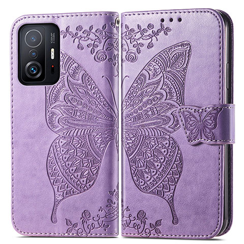 Coque Portefeuille Papillon Livre Cuir Etui Clapet pour Xiaomi Mi 11T Pro 5G Violet Clair