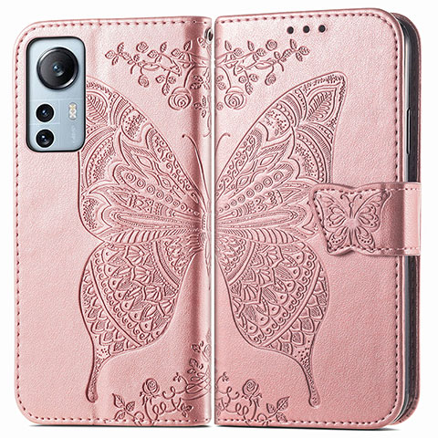 Coque Portefeuille Papillon Livre Cuir Etui Clapet pour Xiaomi Mi 12 Pro 5G Rose