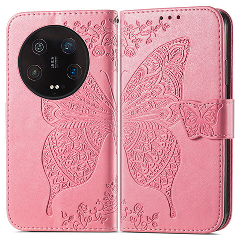 Coque Portefeuille Papillon Livre Cuir Etui Clapet pour Xiaomi Mi 13 Ultra 5G Rose Rouge