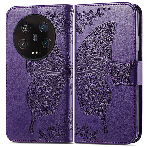 Coque Portefeuille Papillon Livre Cuir Etui Clapet pour Xiaomi Mi 13 Ultra 5G Violet