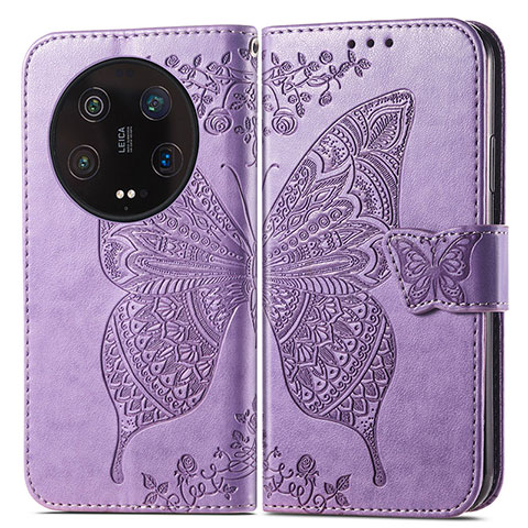 Coque Portefeuille Papillon Livre Cuir Etui Clapet pour Xiaomi Mi 13 Ultra 5G Violet Clair