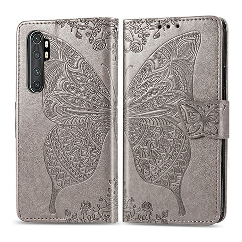 Coque Portefeuille Papillon Livre Cuir Etui Clapet pour Xiaomi Mi Note 10 Lite Gris