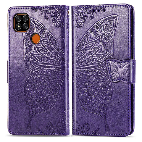 Coque Portefeuille Papillon Livre Cuir Etui Clapet pour Xiaomi POCO C3 Violet