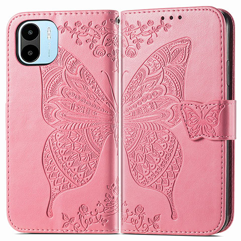 Coque Portefeuille Papillon Livre Cuir Etui Clapet pour Xiaomi Poco C50 Rose Rouge