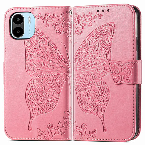 Coque Portefeuille Papillon Livre Cuir Etui Clapet pour Xiaomi Poco C51 Rose Rouge