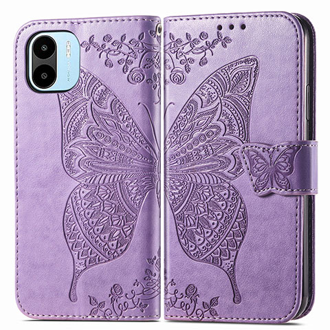 Coque Portefeuille Papillon Livre Cuir Etui Clapet pour Xiaomi Poco C51 Violet Clair