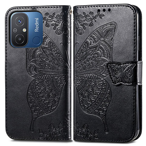 Coque Portefeuille Papillon Livre Cuir Etui Clapet pour Xiaomi Poco C55 Noir