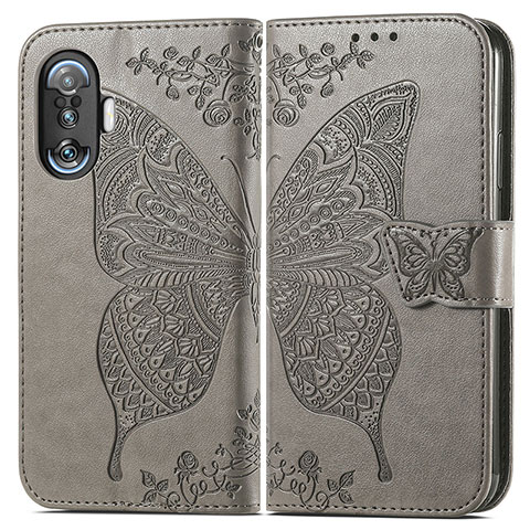 Coque Portefeuille Papillon Livre Cuir Etui Clapet pour Xiaomi Poco F3 GT 5G Gris