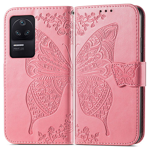 Coque Portefeuille Papillon Livre Cuir Etui Clapet pour Xiaomi Poco F4 5G Rose Rouge