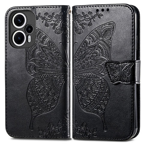 Coque Portefeuille Papillon Livre Cuir Etui Clapet pour Xiaomi Poco F5 5G Noir