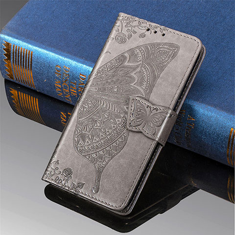 Coque Portefeuille Papillon Livre Cuir Etui Clapet pour Xiaomi Poco M2 Gris