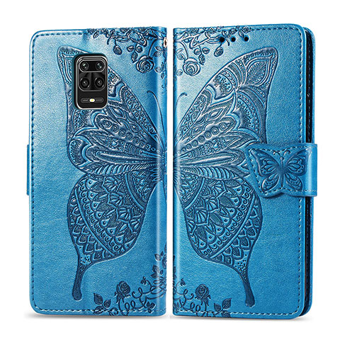 Coque Portefeuille Papillon Livre Cuir Etui Clapet pour Xiaomi Poco M2 Pro Bleu