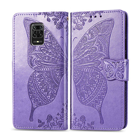 Coque Portefeuille Papillon Livre Cuir Etui Clapet pour Xiaomi Poco M2 Pro Violet Clair