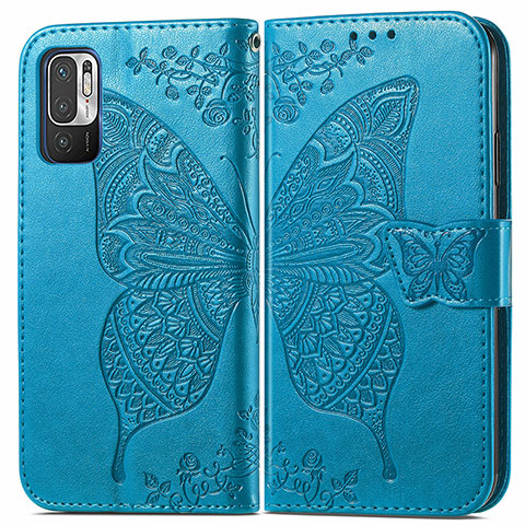 Coque Portefeuille Papillon Livre Cuir Etui Clapet pour Xiaomi POCO M3 Pro 5G Bleu