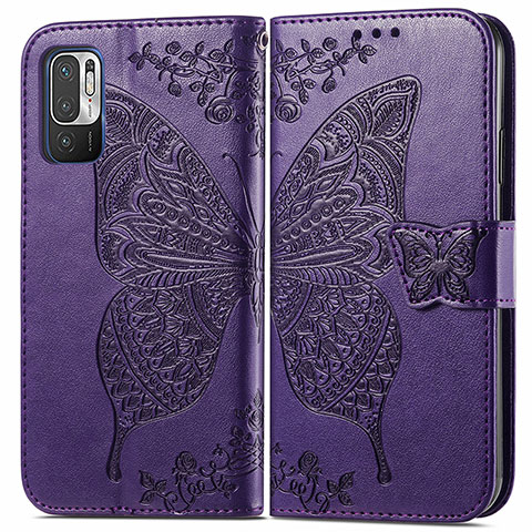 Coque Portefeuille Papillon Livre Cuir Etui Clapet pour Xiaomi POCO M3 Pro 5G Violet