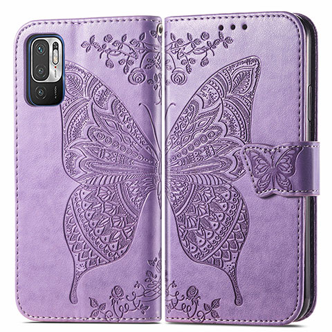 Coque Portefeuille Papillon Livre Cuir Etui Clapet pour Xiaomi POCO M3 Pro 5G Violet Clair