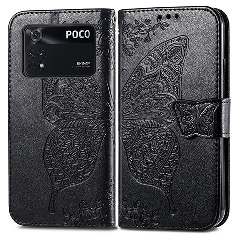 Coque Portefeuille Papillon Livre Cuir Etui Clapet pour Xiaomi Poco M4 Pro 4G Noir