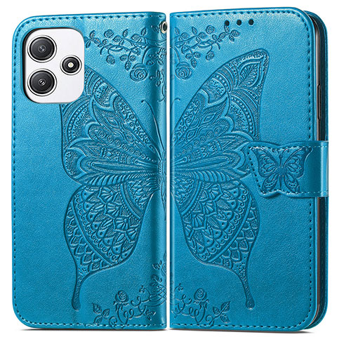 Coque Portefeuille Papillon Livre Cuir Etui Clapet pour Xiaomi Poco M6 Pro 5G Bleu