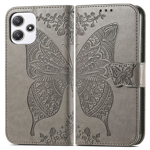 Coque Portefeuille Papillon Livre Cuir Etui Clapet pour Xiaomi Poco M6 Pro 5G Gris