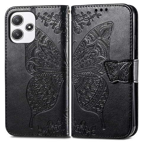 Coque Portefeuille Papillon Livre Cuir Etui Clapet pour Xiaomi Poco M6 Pro 5G Noir